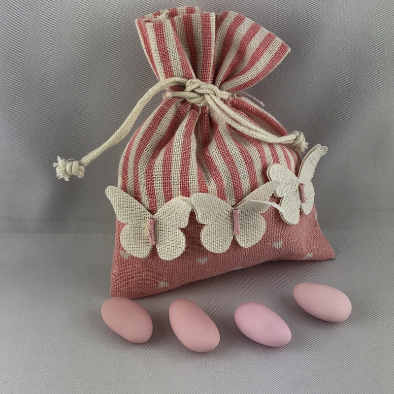 Sacchetto portaconfetti bianco e rosa con farfalle - Confetti