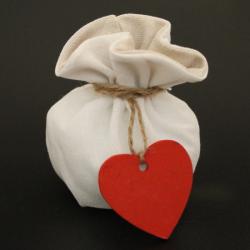 Sacchetto portaconfetti bianco cuore legno rosso 1