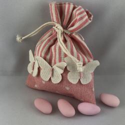 Sacchetto portaconfetti bianco e rosa con farfalle 2