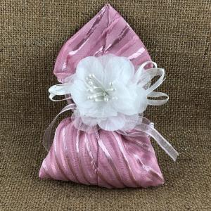 Sacchetto per confetti rosa con fiore
